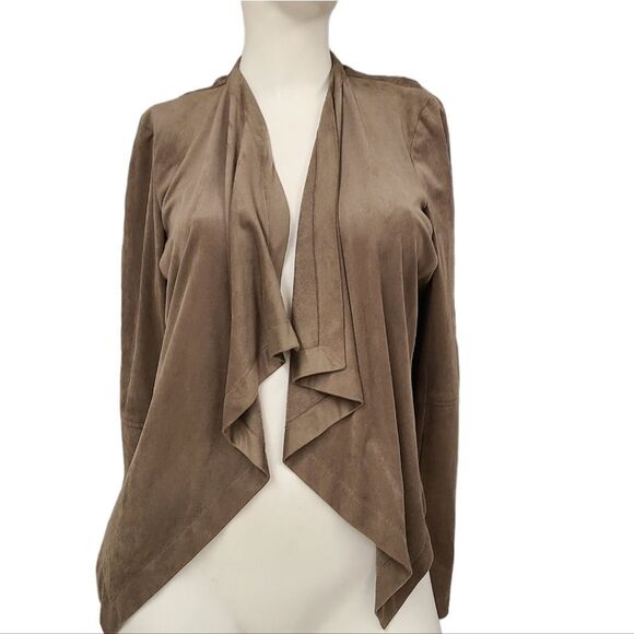 Dalia Taupe Faux Suede Drape Jacket Womens size Medium - Picture 2 of 7